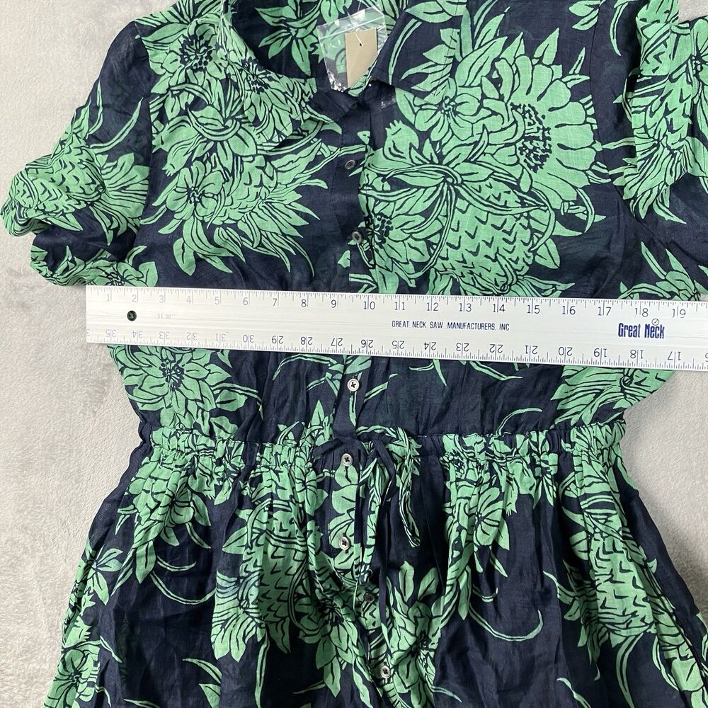 J Crew Ramie Cerise Shirt Dress Womens 12 Navy Green Pineapple Print Midi - Picture 4 of 16
